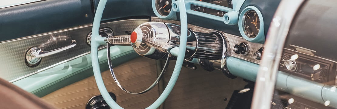 Interior of an antique car.